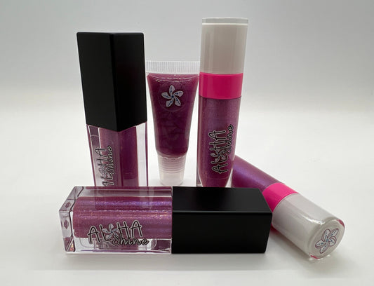 Happily Ever After - Strawberry Bubblegum Flavored Lip Gloss - Purple with Pink Sparkles and Blue Undertones